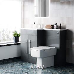 NesHome 1100mm LH Freestanding Grey Basin Vanity Unit with WC & BTW Toilet