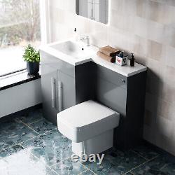 NesHome 1100mm LH Freestanding Grey Basin Vanity Unit with WC & BTW Toilet