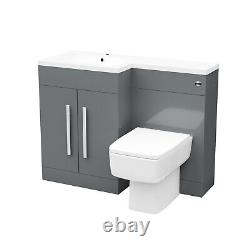 NesHome 1100mm LH Freestanding Grey Basin Vanity Unit with WC & BTW Toilet