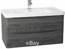 New Modern Bathroom Graphite Oak Furniture Storage Cabinets Sink Vanity Unit WC