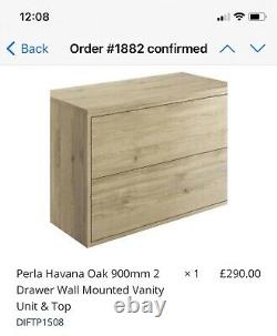 Oak bathroom vanity unit with back to wall toilet with concealed cistern