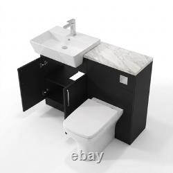 Oliver Black 1100mm Fitted Bathroom Vanity WC Chrome Handles Marble Top