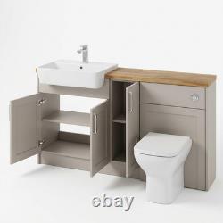 Oliver Cashmere 1300mm Shaker Fitted Bathroom Vanity WC Solid Oak Top