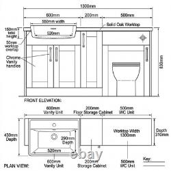 Oliver Cashmere 1300mm Shaker Fitted Bathroom Vanity WC Solid Oak Top