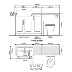 Oliver Cashmere 1500mm Shaker Fitted Bathroom Vanity WC Black Handles