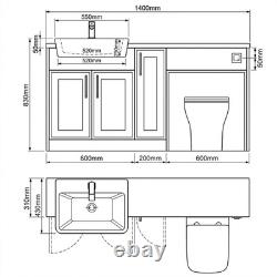 Oliver Dust Grey 1400mm Shaker Fitted Bathroom Vanity WC Black Handles