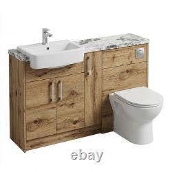 Oliver Oak 1500mm Fitted Bathroom Vanity Basin WC White Marble Worktop