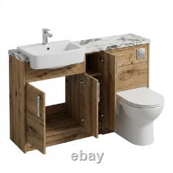 Oliver Oak 1500mm Fitted Bathroom Vanity Basin WC White Marble Worktop