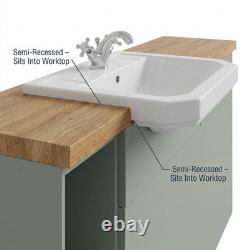Oliver Sage Green 1400mm Shaker Fitted Bathroom Vanity WC Oak Worktop