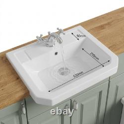 Oliver Sage Green 1400mm Shaker Fitted Bathroom Vanity WC Oak Worktop