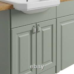 Oliver Sage Green 1400mm Shaker Fitted Bathroom Vanity WC Oak Worktop