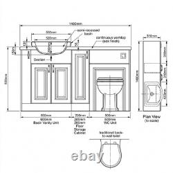 Oliver Sage Green 1400mm Shaker Fitted Bathroom Vanity WC Oak Worktop