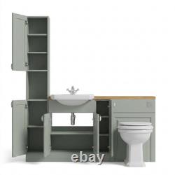 Oliver Sage Green 1700mm Shaker Fitted Bathroom Vanity WC Tallboy Oak