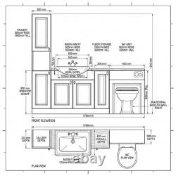 Oliver Sage Green 1700mm Shaker Fitted Bathroom Vanity WC Tallboy Oak