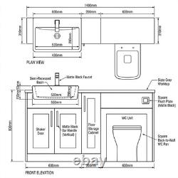 Oliver White 1400mm Shaker Fitted Bathroom Vanity WC Black Tap Handles