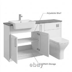Oliver White Shaker 1400mm Fitted Bathroom Vanity WC Slate Grey Worktop