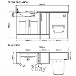 Oliver White Shaker 1400mm Fitted Bathroom Vanity WC Slate Grey Worktop