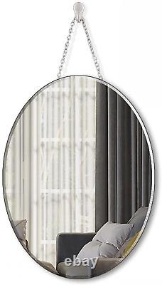 Oval Silver Mirror with Iron Chain for Wall Decor 12X16 Inch Vertical Or
