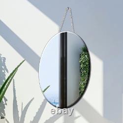Oval Wall Mirror with Hanging Chain Frameless Decorative Beveled Vanity Bathroom