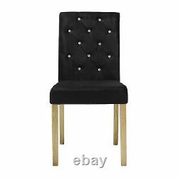 Padded Dining Chair Velvet Finish Quilted Effect Back Crystal Buttons