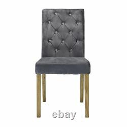 Padded Dining Chair Velvet Finish Quilted Effect Back Crystal Buttons