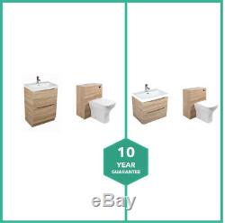 Peace Light Oak Wall Hung Floor Standing Vanity Unit & Back to Wall Toilet Suite