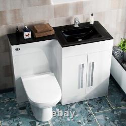 RH 1100mm Black Basin and White Vanity Cabinet WC Unit BTW Toilet Ason