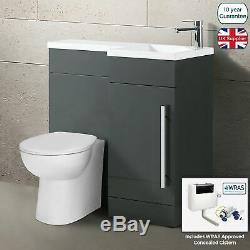 Relovane 900mm L Shape Right Hand Bathroom Grey Vanity Basin Back To Wall Toilet