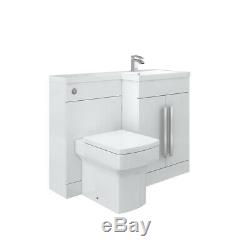Right Hand White Bathroom Vanity Unit with Basin + Back To Wall Toilet