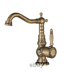 Rozin Antique Brass Bathroom Basin Tap Single Handle Free Rotating Spout Vanity