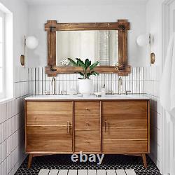 Rustic Wood Mirror for Bathroom, Decorative Framed Farmhouse Natural Vanity Mirr