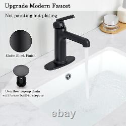 SOEBIZ Bathroom Sink Faucets Matte Black, Brass Spout Bathroom Faucet with Po