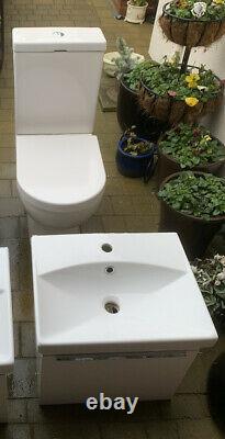 Saneux Air Open Back Rimless Close Coupled Soft Close Toilet + Vanity Sink Unit