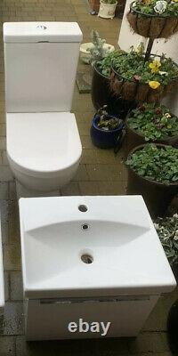 Saneux Air Open Back Rimless Close Coupled Soft Close Toilet + Vanity Sink Unit