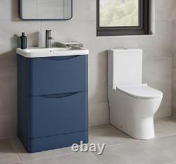 Satin Blue 600mm Vanity Unit & Rimless Fully Back to Wall Toilet Bathroom Set