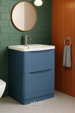 Satin Blue 600mm Vanity Unit & Rimless Fully Back to Wall Toilet Bathroom Set