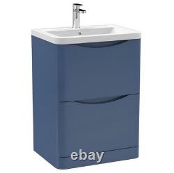 Satin Blue 600mm Vanity Unit & Rimless Fully Back to Wall Toilet Bathroom Set