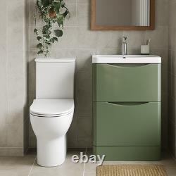 Satin Green 600mm Vanity Unit & Rimless Fully Back to Wall Toilet Bathroom Set