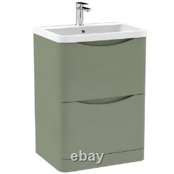 Satin Green 600mm Vanity Unit & Rimless Fully Back to Wall Toilet Bathroom Set