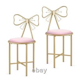 Set of 2 Modern Makeup Vanity Stool Butterfly Velvet Chair Cushion with Gold Leg