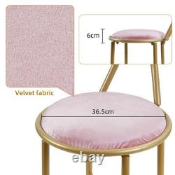 Set of 2 Modern Makeup Vanity Stool Butterfly Velvet Chair Cushion with Gold Leg