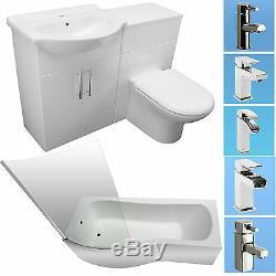 Shower Bath Suite P Shape Vanity Unit Basin Sink Back To Wall Toilet Taps New