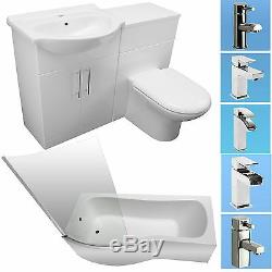 Shower Bath Suite P Shape Vanity Unit Basin Sink Back To Wall White Toilet Taps