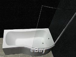 Shower Bath Suite P Shape Vanity Unit Basin Sink Back To Wall White Toilet Taps