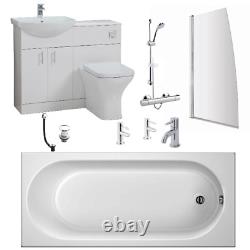 Shower Bathroom Suite 1700x700mm Bath WC Toilet Basin Vanity UnitTaps Shower