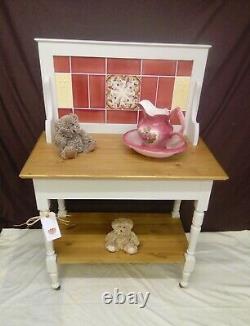 Stunning Edwardian Solid Pine Washstand Vanity Unit with Tiled Back and Casters