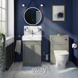 The Bath Co. Aylesford pebble grey furniture suite with toilet and tap