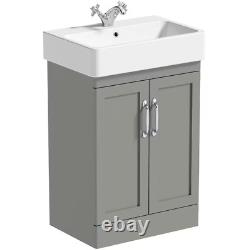 The Bath Co. Aylesford pebble grey furniture suite with toilet and tap