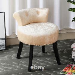 Top Scroll Back Stool Crushed Velvet Buttoned Studs Cushioned Seat Vanity Chairs