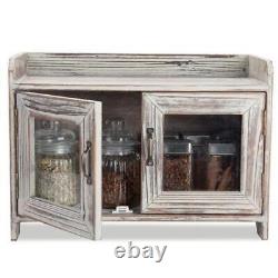 Torched Wood Countertop Storage Cabinet with Window Doors- Bathroom Vanity Chest